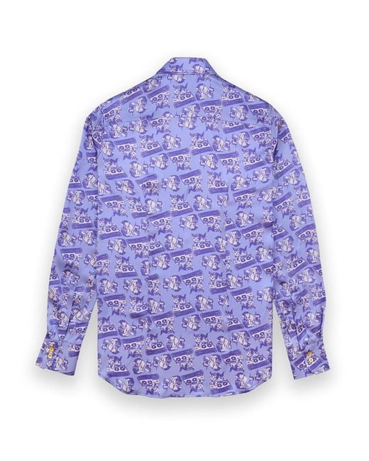 Gresham Blake Purple Scratchin' Cats Silk Shirt for men