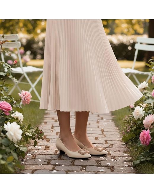 Beautiisoles by Robyn Shreiber Made in Italy Natural Neutrals Elsie Leather Dressy Low Heel Pump For Valentine Evening & Wedding Bridal