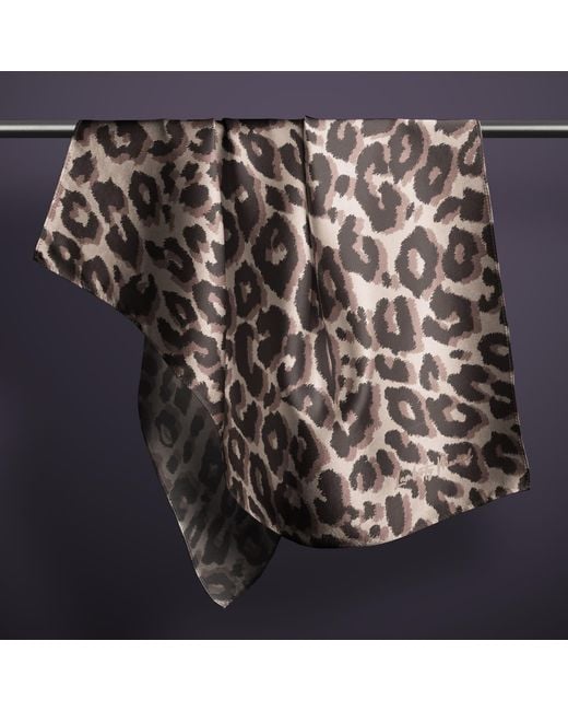 Lamberty Munich Brown Neutrals Smooth Cheetah Italian Mulberry Silk Scarf Dark