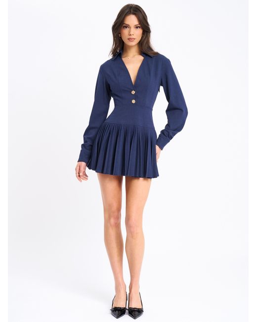 Miss Circle New York Blue Valarie Denim Style Pleated Mini Dress