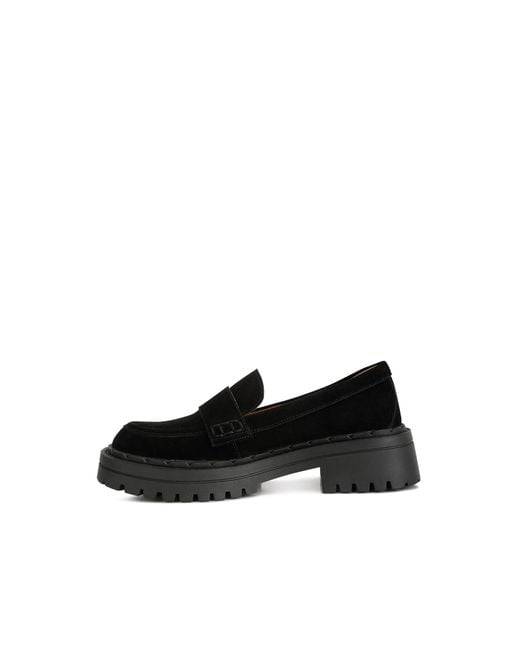 Rag & Co Black Honora Suede Chunky Loafers In