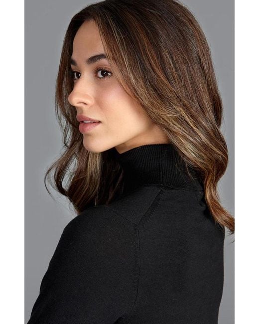 Paul James Knitwear Black Terri Ultra-Fine Cotton Roll Neck Long Sleeve Jumper