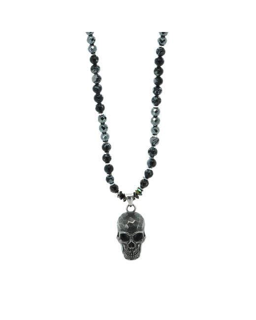 Ebru Jewelry Metallic Fearless Soul Obsidian & Skull Beaded Necklace for men
