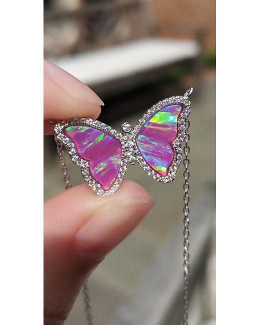 KAMARIA Pink Opal Butterfly Necklace With Stripes