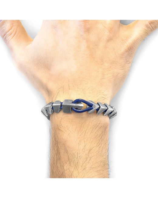 Anchor and Crew Blue Azure Brixham Maxi & Round Leather Bracelet for men