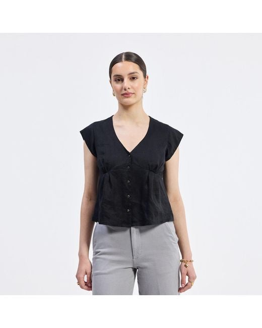 REISTOR Black Deep V-Neck Short Top