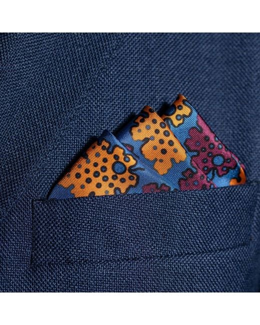 Otway & Orford Blue 'Motif' Geometric Silk Pocket Square for men