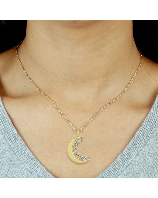 Artisan Metallic Tanzanite, Diamond & Enamel Crescent Moon Pendant