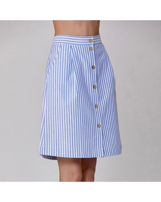 Smart and Joy Blue Striped Short Skirt Buttoned