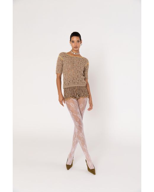 Andreeva Brown Chrysanthemum Handmade Crochet Shorts