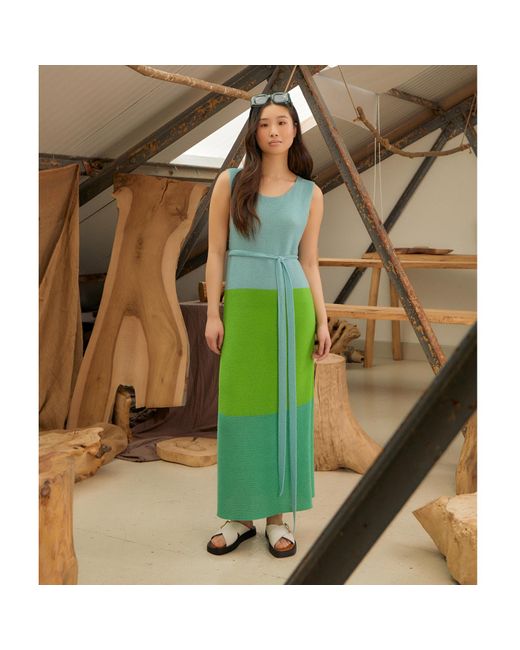 INGMARSON Green Colour Block Belted Slit Dress