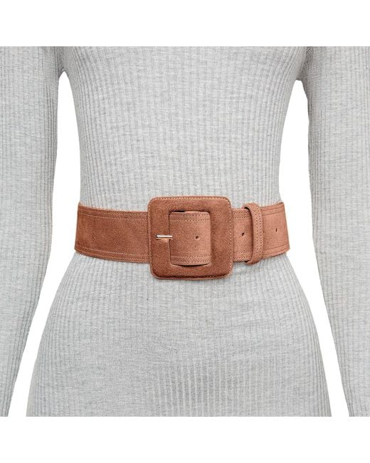 BeltBe Brown Suede Square Buckle Belt