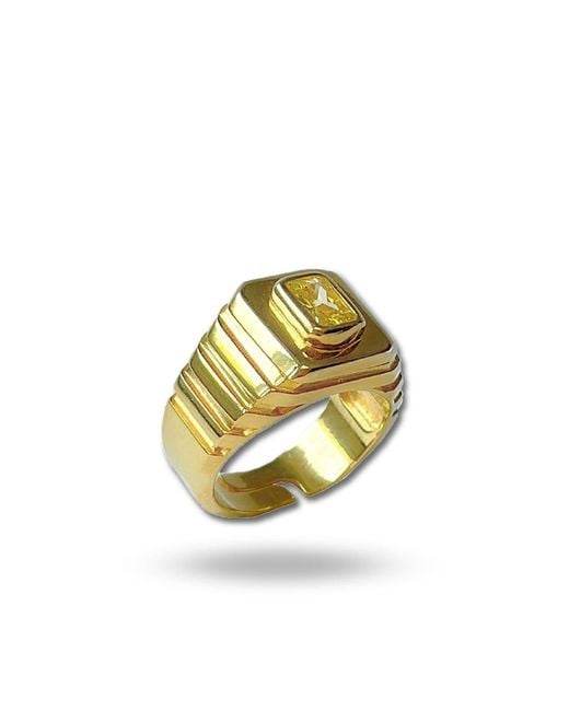 LINYA JEWELLERY Metallic Octagon Stone Signet Ring
