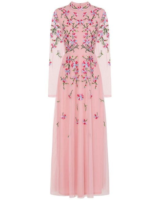 Frock and Frill Pink Verena Floral Embroidered Maxi Dress