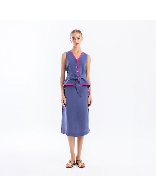 Haris Cotton Pink Duo Tone Linen Vest With Belt