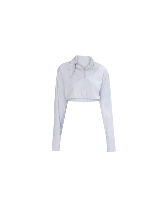 Moov White Striped Cropped Button Up Shirt