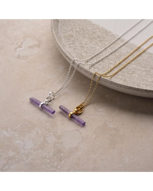 Nellou Jewellery Metallic Amethyst T Bar Necklace Plated Sterling