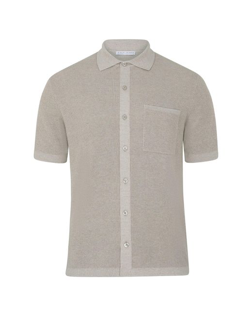 Paul James Knitwear Gray Neutrals Lightweight Cotton Frankie Waffle Knit Shirt for men