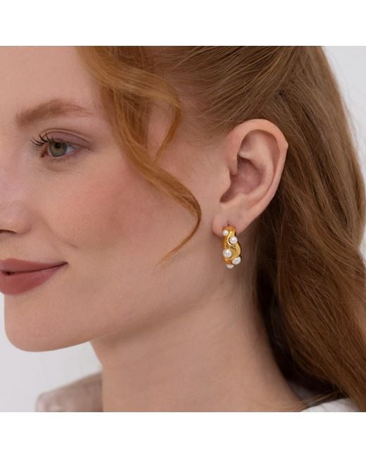 LINYA JEWELLERY Metallic Natural Pearl Hoop Earring