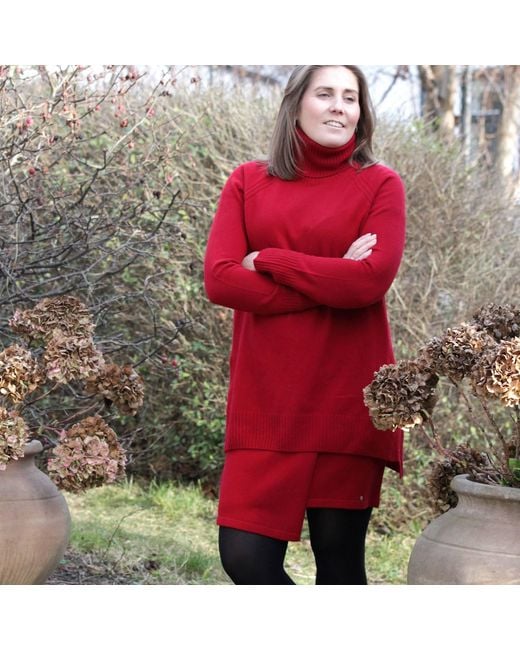 tirillm Red Abby A Line Long Turtle Neck Pullover