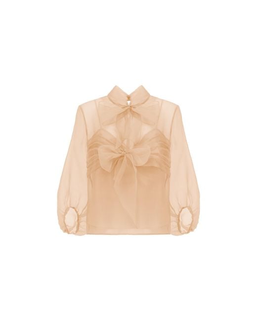 Georgette Natural Neutrals Soft Peach Bow Top