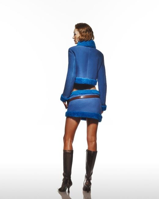 Maison sél Blue Leather Jacket With Shearling –