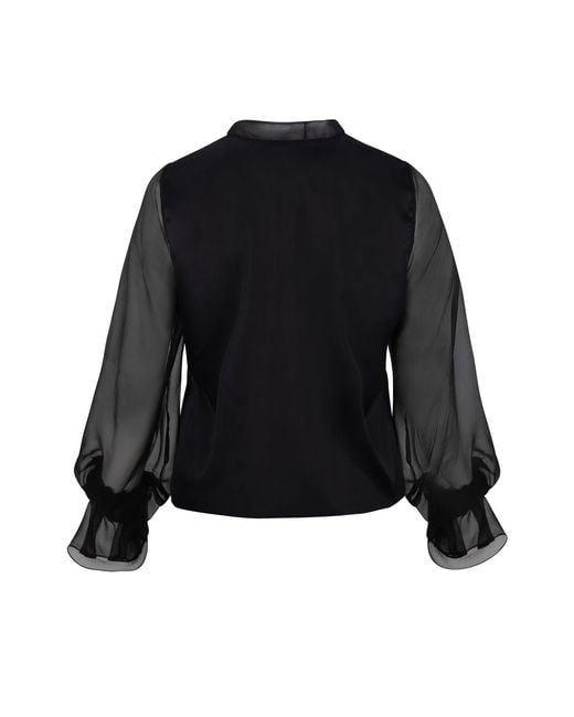 Gunda Hafner Ltd Black Silk Blouse With Sheer Sleeves
