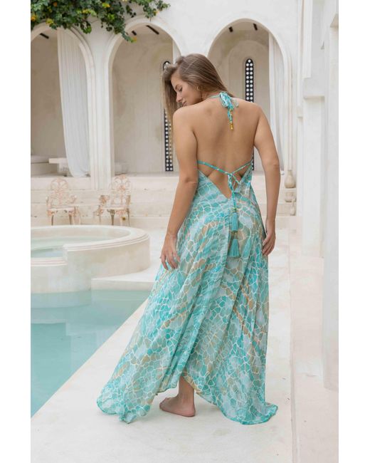 Sophia Alexia Green Aqua Pebbles Silk Ibiza Dress