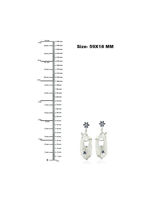 Artisan Multicolor 18k White Gold Pave Diamond Mother Of Pearl Sapphire Dangle Earrings Jewelry