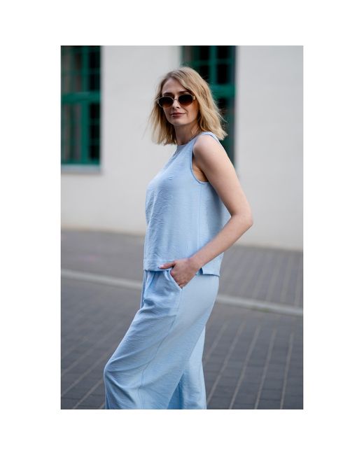 Oh!Zuza Blue Matte Viscose Top & Wide-Leg Trousers Set