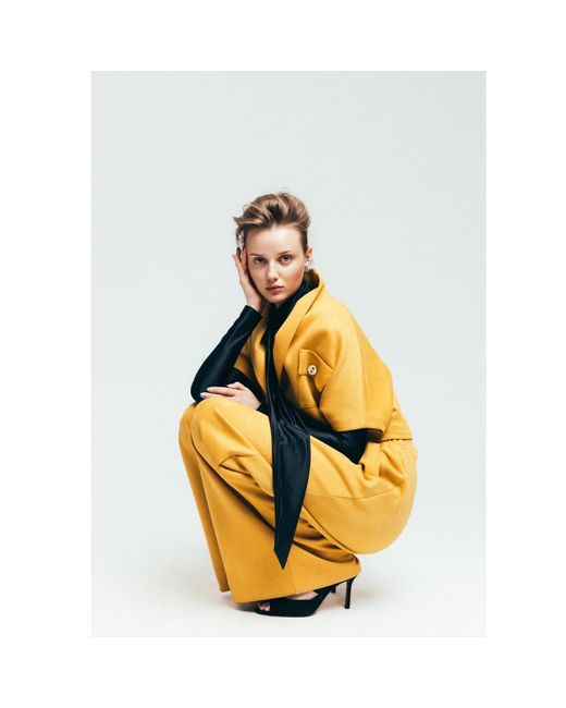 Julia Allert Natural Cropped Suede Blazer With Shawl Collar Mustard
