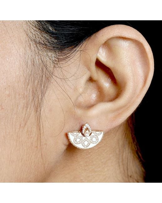 Artisan Metallic Enamel Diamond Fan Stud Earrings