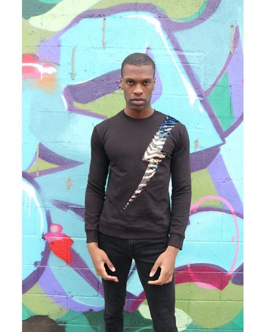 Any Old Iron Blue Iridescent Zebra Reversible Sequin Lightning Sweatshirt for men
