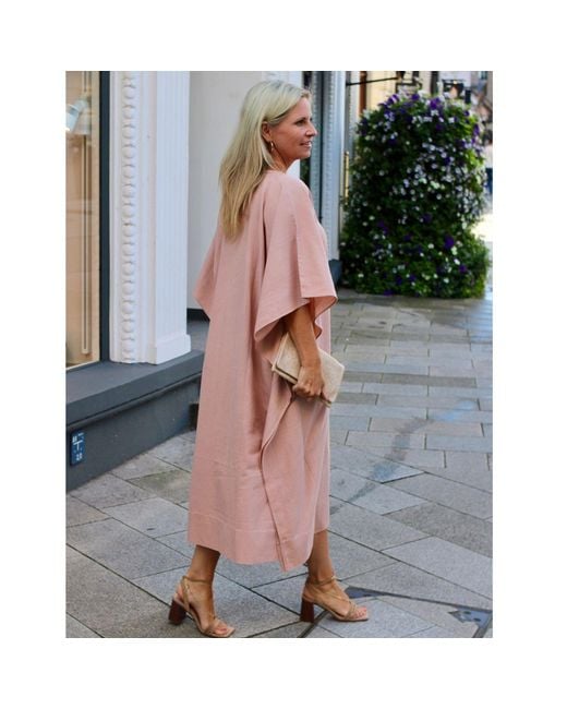 Heritagemoda Pink Neutrals Handwoven Cotton Earthy Peach Kaftan Dress
