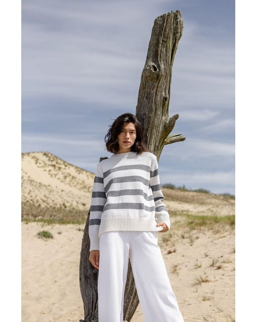 SALANIDA White Marina Striped 100% Merino Jumper