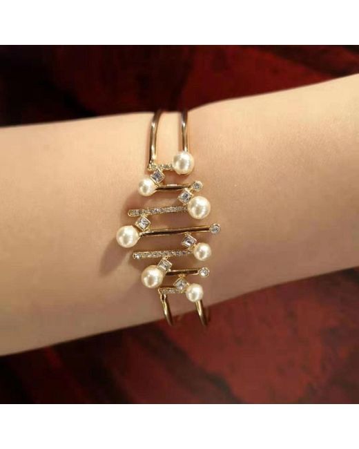 Grosse Metallic Pearl & Crystal Statement Bangle Bracelet, Series Pearl Light