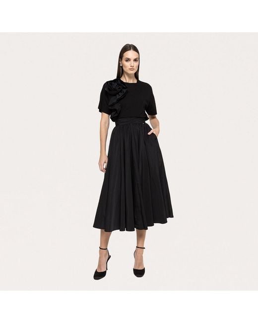 Nissa Black Floral-Appliqué Viscose T-Shirt