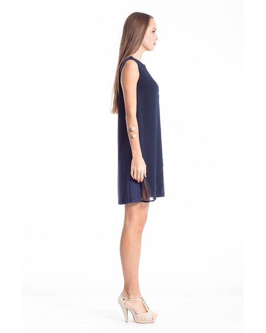 Conquista Blue Sleeveless Sheer Detail Dress