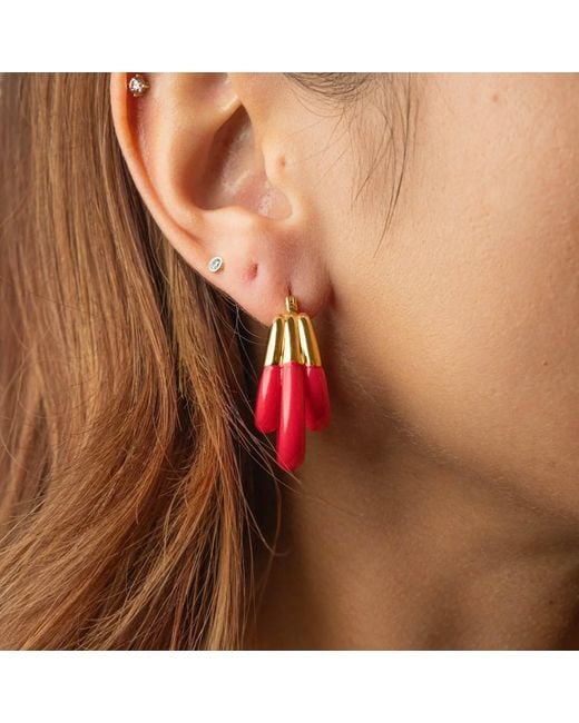Gold & Honey Red Triple Hoop Lucite Earrings