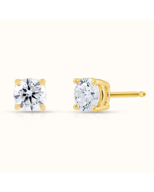 AVJD NEW YORK Metallic Solid Round Lab Grown Diamond Two Carat Total Weight Stud Earrings