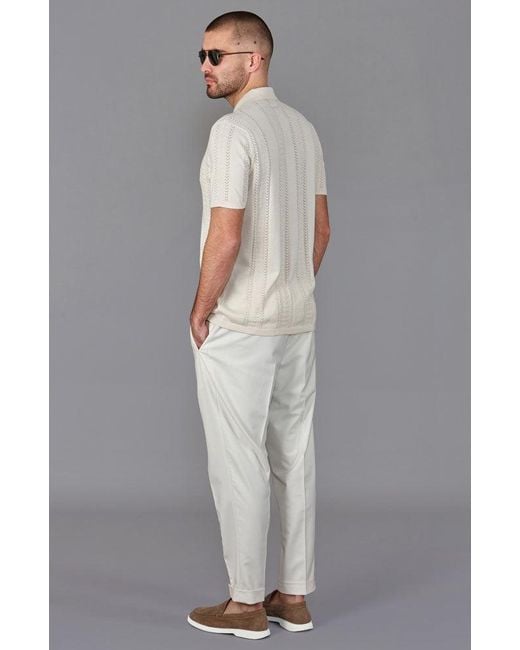Paul James Knitwear White Ultra Fine Cotton Santiago Open Knit Cuban Collar Shirt for men