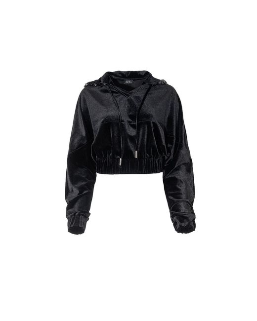 Lita Couture Black Short Hooded Velvet Sweatshirt