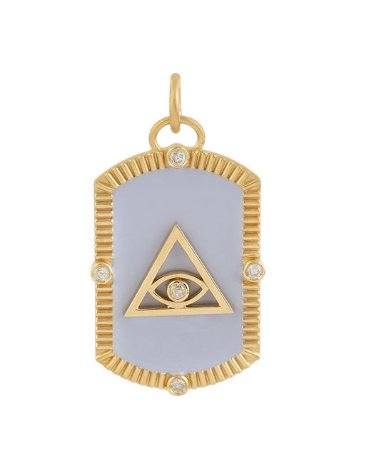 Artisan Blue Triangle Evil Eye Gemstone Diamond In 14k Yellow Gold Charm Pendant
