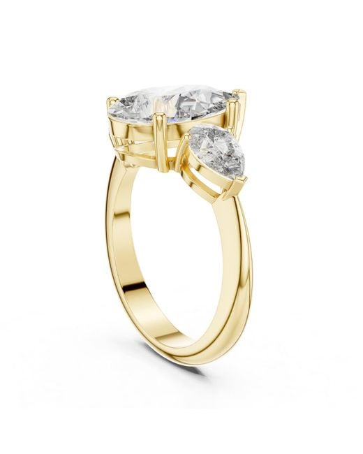 Aya Fine Jewelry White 4.00 Ct Pear Lab Grown Diamond Three Stone Engagement Ring