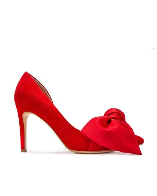Ginissima Red Samantha Suede And Oversized Satin Bow Open Sided Stiletto
