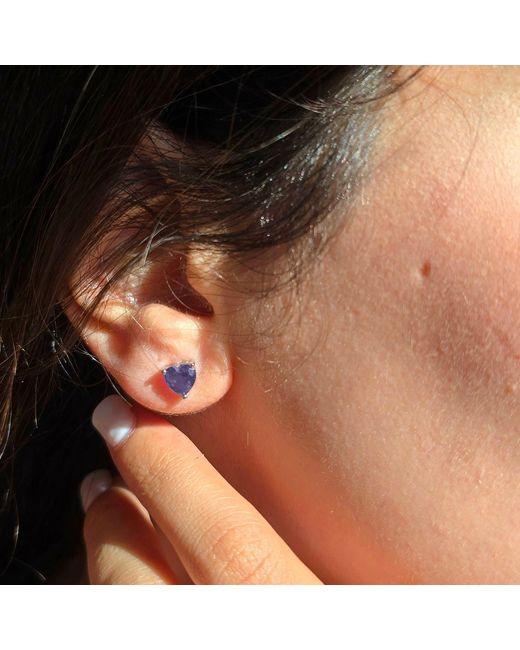 Harfi Purple Amethyst Heart Sterling Stud Gemstone Earrings