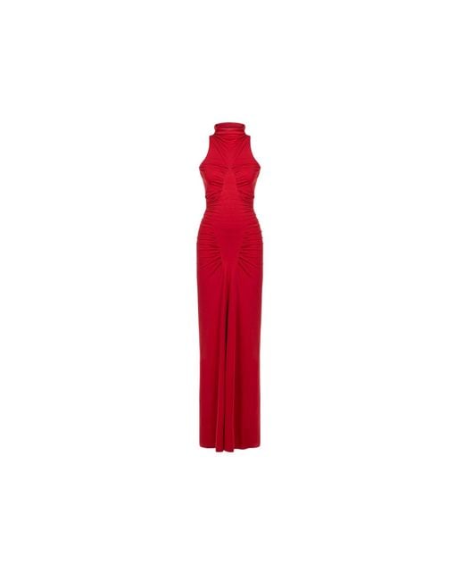 Nocturne Red Ruched High-Neck Maxi Dress