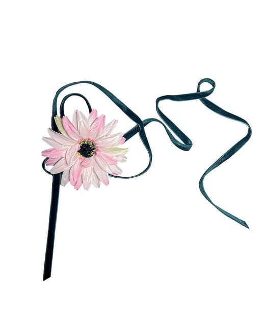 Natalia Petruch Gray Rosalie Ribbon-Tie Statement Necklace – & Faux Flowers, Wear As Necklace Or Belt, Handmade