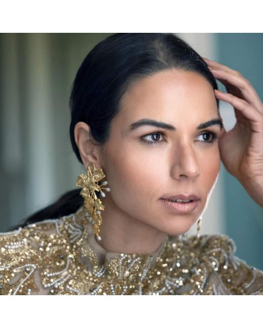 Meraki by Rashmi Bajaj Metallic Fiano De Perla Plated Dangle Earrings With Pearl Drops