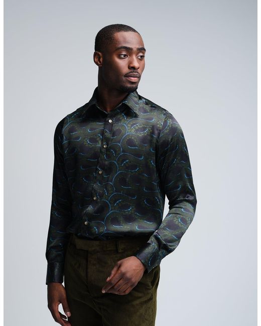 Gresham Blake Green Midnight Snakes Silk Shirt for men